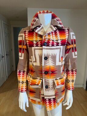 VINTAGE PENDLETON 70'S CHIEF JOSEPH PATTERN BLANKET AZTEC WOOL COAT SZ S SMALL